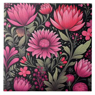 Vivacious Pink Floral Pattern, AI-generated, Tile