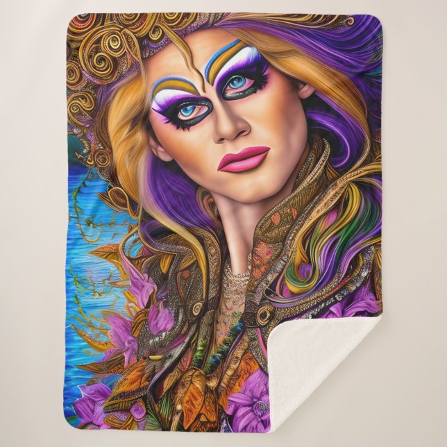 Vivacious Rainbow-Filled Pop Art Design Sherpa Blanket (Front)