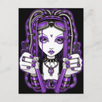 "Vivian" Purple Cyber Goth Fairy Art Postcard