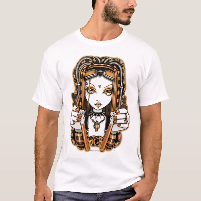 "Vivian" Tangerine Cyber Goth Fairy Art T-shirt (Front)