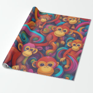 Vivid 3D Monkeys Wrapping Paper – Vibrant and Play