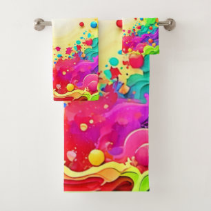 Vivid Abstract Colour Explosion Art Bath Towel Set