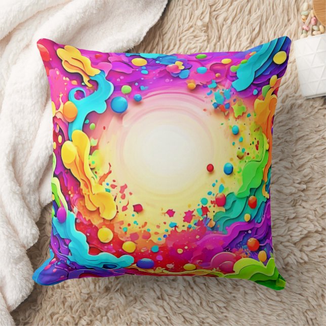 Vivid Abstract Colour Explosion Art Cushion (Blanket)