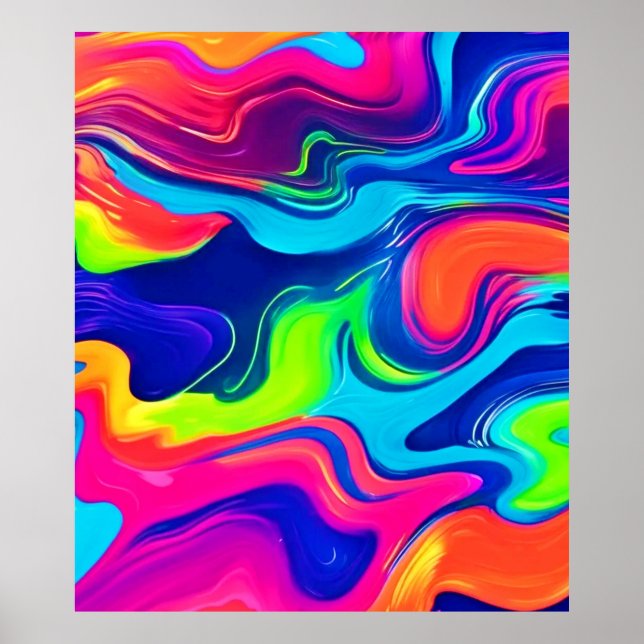 Vivid Abstract Colour Waves Art Poster (Front)