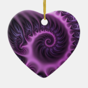 Vivid Abstract Cool Pink Purple Fractal Art Heart Ceramic Tree Decoration