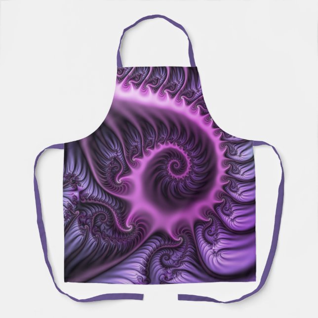 Vivid Abstract Cool Pink Purple Fractal Art Spiral Apron (Front)