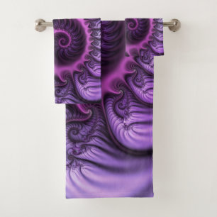 Vivid Abstract Cool Pink Purple Fractal Art Spiral Bath Towel Set