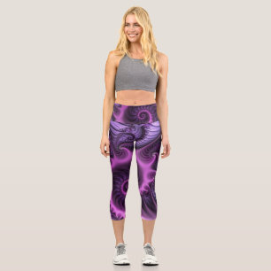 Vivid Abstract Cool Pink Purple Fractal Art Spiral Capri Leggings