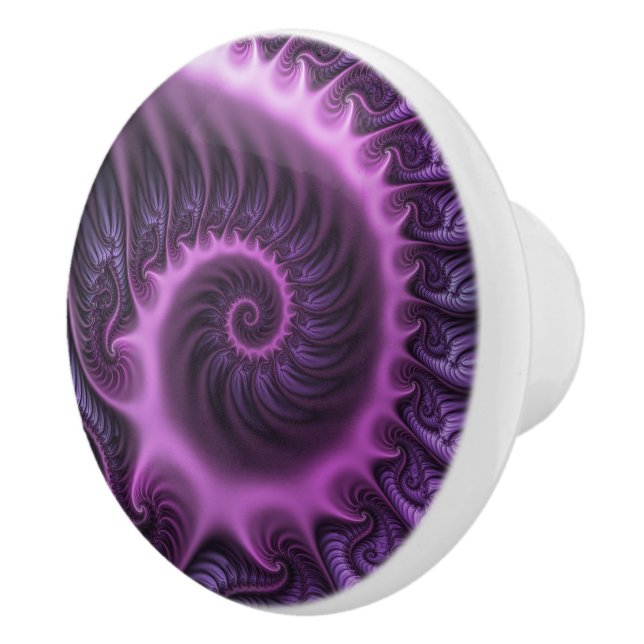 Vivid Abstract Cool Pink Purple Fractal Art Spiral Ceramic Knob (Right)