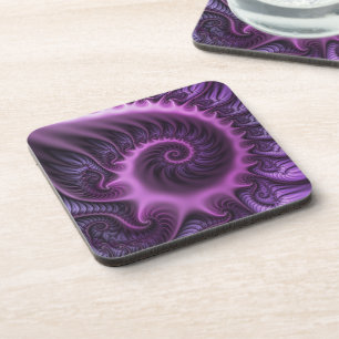 Vivid Abstract Cool Pink Purple Fractal Art Spiral Coaster