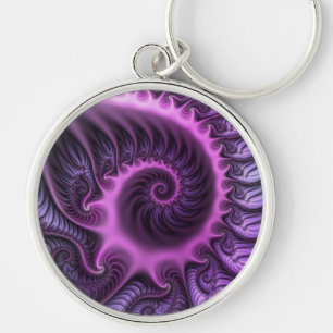 Vivid Abstract Cool Pink Purple Fractal Art Spiral Key Ring