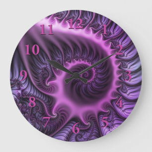 Vivid Abstract Cool Pink Purple Fractal Art Spiral Large Clock