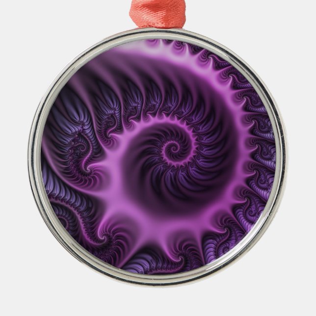 Vivid Abstract Cool Pink Purple Fractal Art Spiral Metal Tree Decoration (Front)