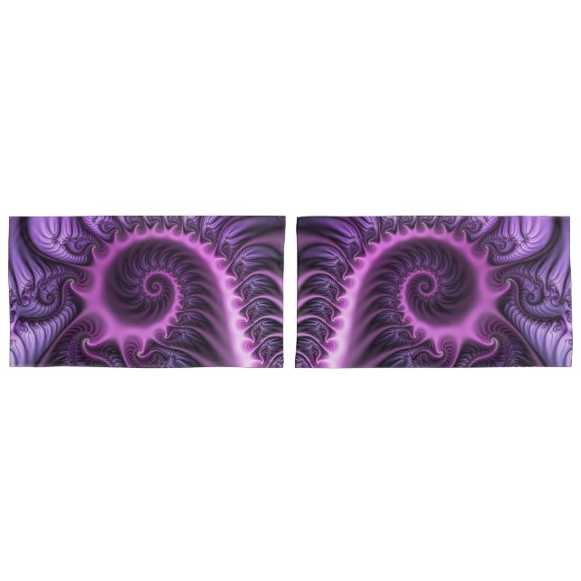 Vivid Abstract Cool Pink Purple Fractal Art Spiral Pillowcase (Front-Set)