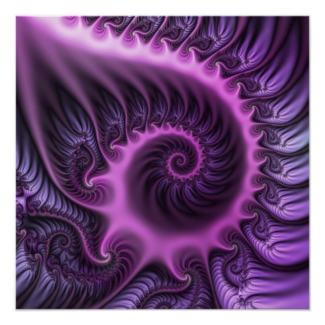 Vivid Abstract Cool Pink Purple Fractal Art Spiral Poster (Front)