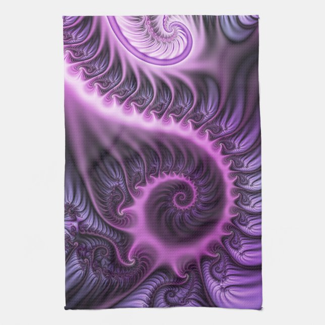 Vivid Abstract Cool Pink Purple Fractal Art Spiral Tea Towel (Vertical)