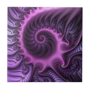 Vivid Abstract Cool Pink Purple Fractal Art Spiral Tile