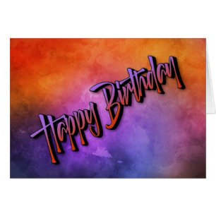 Vivid Abstract Flame Red and Purple Birthday Card