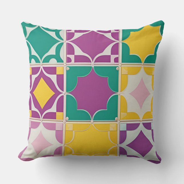Vivid Abstract Geometric Pattern in Bold Colours Cushion (Front)