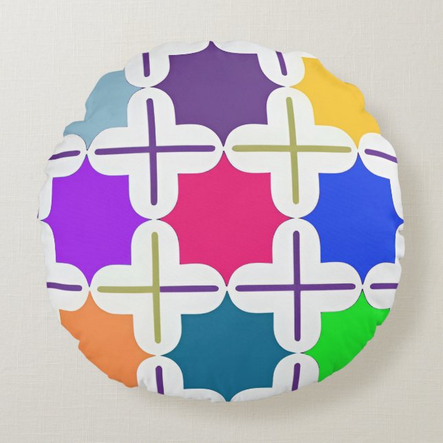 Vivid Abstract Geometric Pattern in Bold Colours Round Cushion (Front)