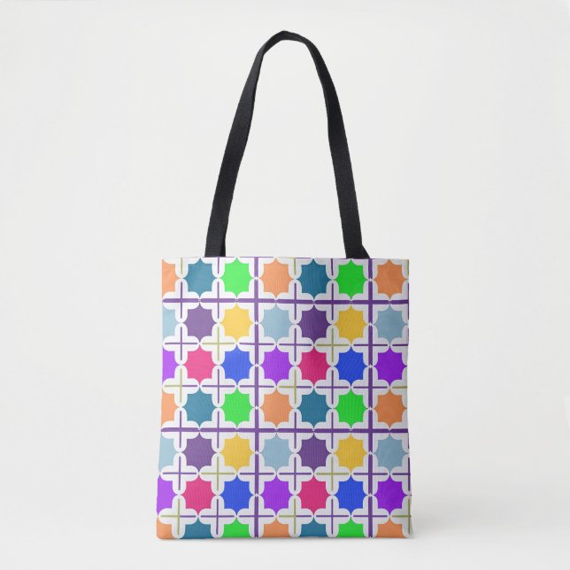 Vivid Abstract Geometric Pattern in Bold Colours Tote Bag (Front)