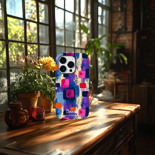 Vivid Abstract Squares with Personalised Message  Case-Mate iPhone Case (Creator Uploaded)