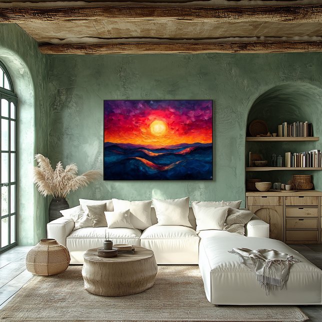 Vivid Abstract Sunset Over Rolling Waves Oil-Style Poster (Creator Uploaded)