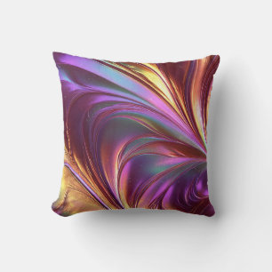 Vivid Abstract Swirl Purple Gold Modern Art Cushion