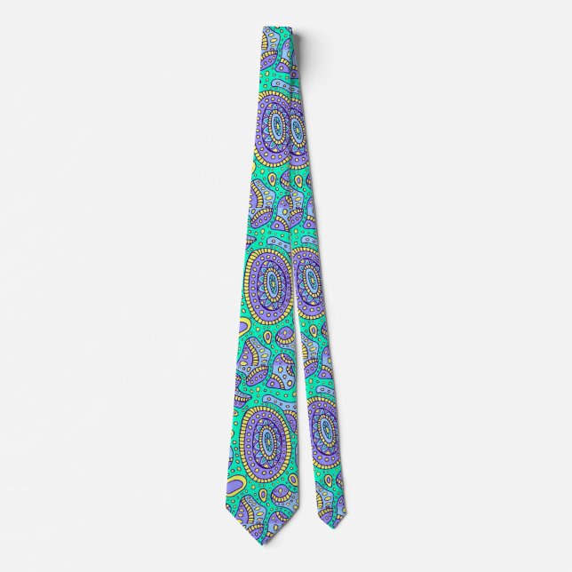 Vivid Aqua and Purple Paisley Neck Tie (Front)