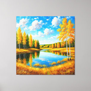 Vivid Autumn Landscape with Trees Canvas Print
