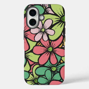 Vivid Blooms: Green, Yellow and Red Floral Pattern iPhone 16 Case