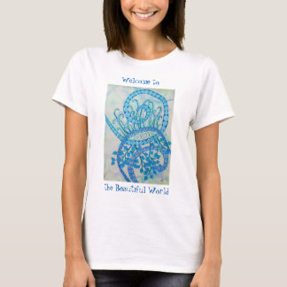 Vivid blue abstract spirals and plants T-Shirt