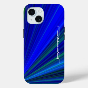 Vivid Blue & Green Starburst, Personalised Name iPhone 15 Case