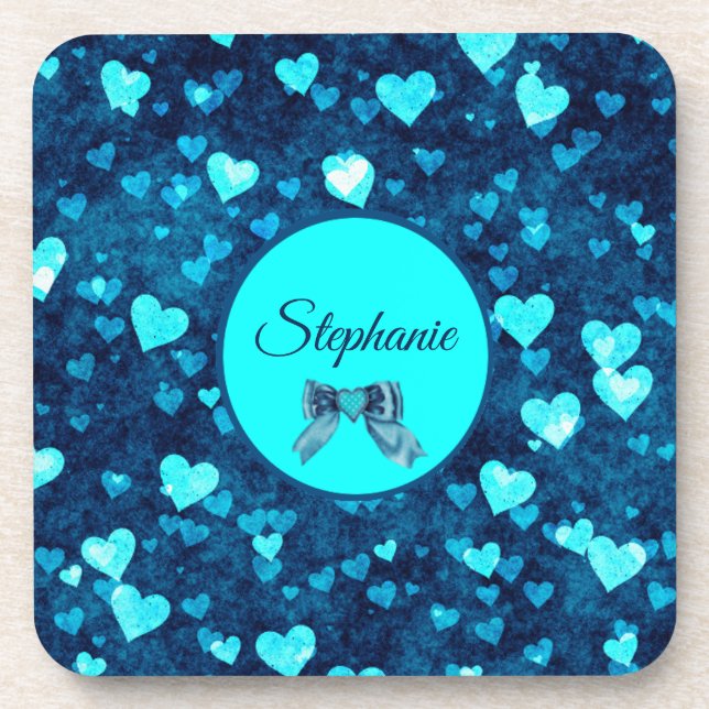Vivid Blue Hearts Coaster (Front)