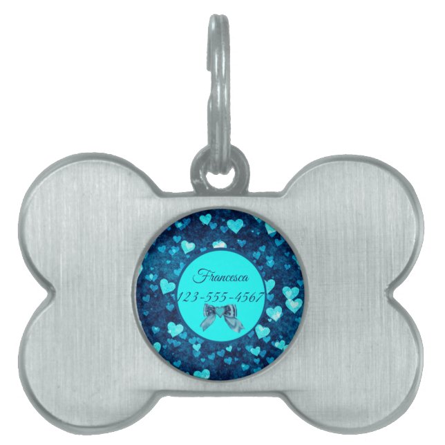Vivid Blue Hearts Pet ID Tag (Front)