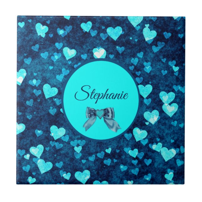 Vivid Blue Hearts Tile (Front)