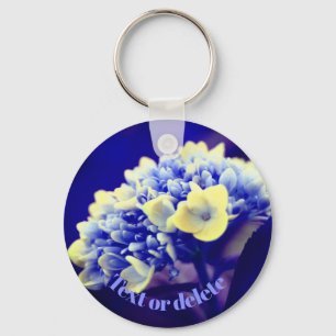 Vivid Blue Hydrangea Flower Personalised Key Ring