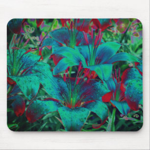 Vivid Blue Lilies Abstract Flower Art  Mouse Pad