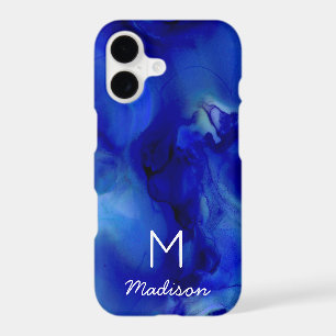 Vivid Blue Marbled Alcohol Ink Texture Monogram
