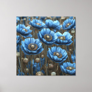 Vivid Blue Poppies Blooming Canvas Print