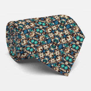Vivid Blue, Teal, Brown & Cream Floral Pattern Tie