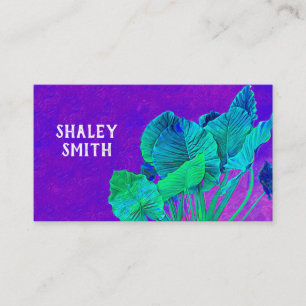 vivid bold purple with green leaves nature art  business card