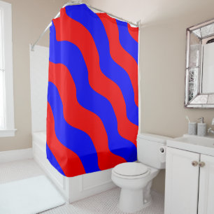 Vivid Bold Waves of Red and Blue Stripes Shower Curtain