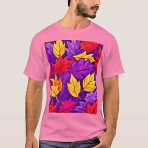 Vivid Cartoon Leaves: Purple, Yellow, Red T-Shirt