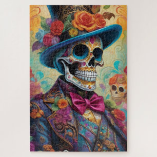 Vivid Celebration: Sugar Skull Dapper Skeleton Jigsaw Puzzle