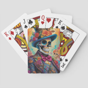 Vivid Celebration: Sugar Skull Dapper Skeleton Playing Cards