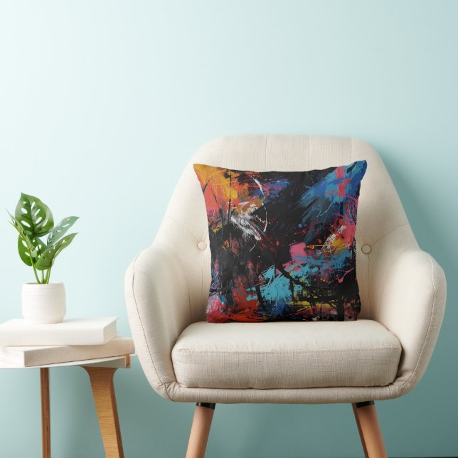 Vivid Chaos – Bold Abstract Expressionist Art Prin Cushion (Chair)