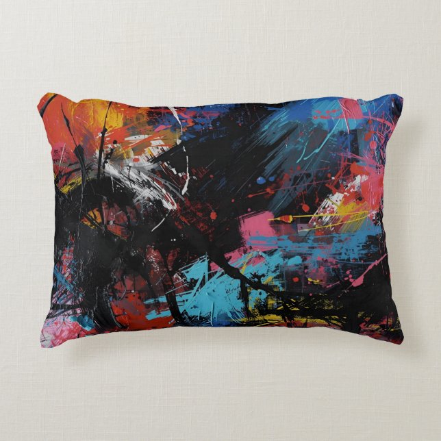 Vivid Chaos – Bold Abstract Expressionist Art Prin Decorative Cushion (Front)
