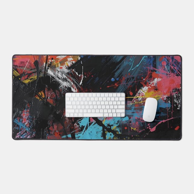 Vivid Chaos – Bold Abstract Expressionist Art Prin Desk Mat (Keyboard & Mouse)