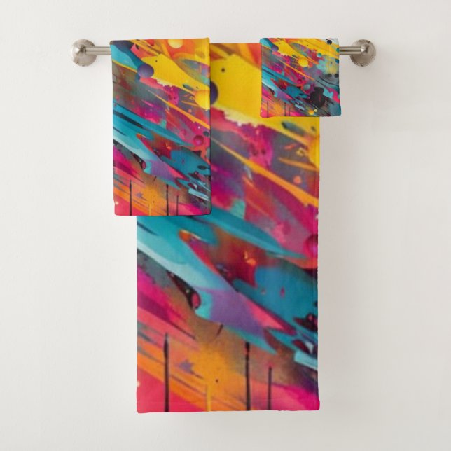 Vivid Chaos Splash Graffiti Bath Towel Set (Insitu)